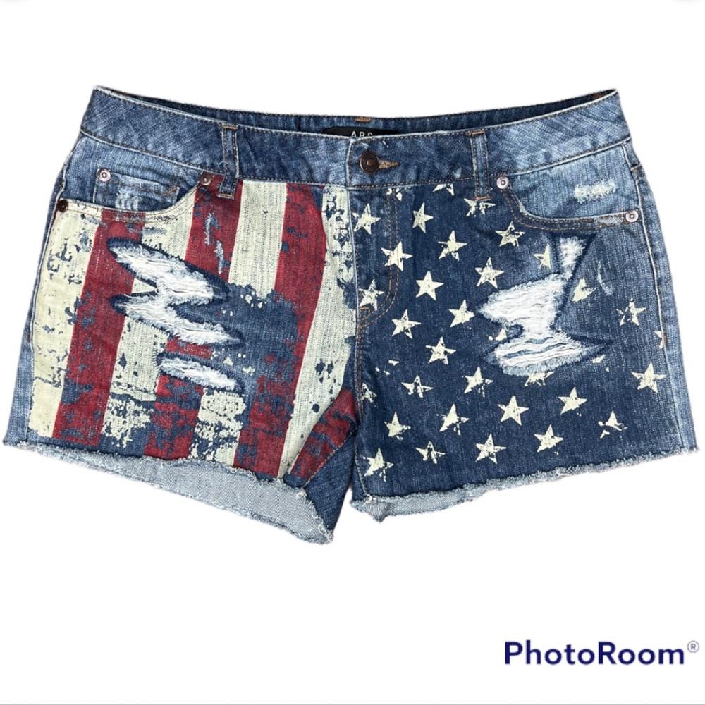 A.B.S.  Allen Schwartz Flag Distressed Jean Shorts Size 29